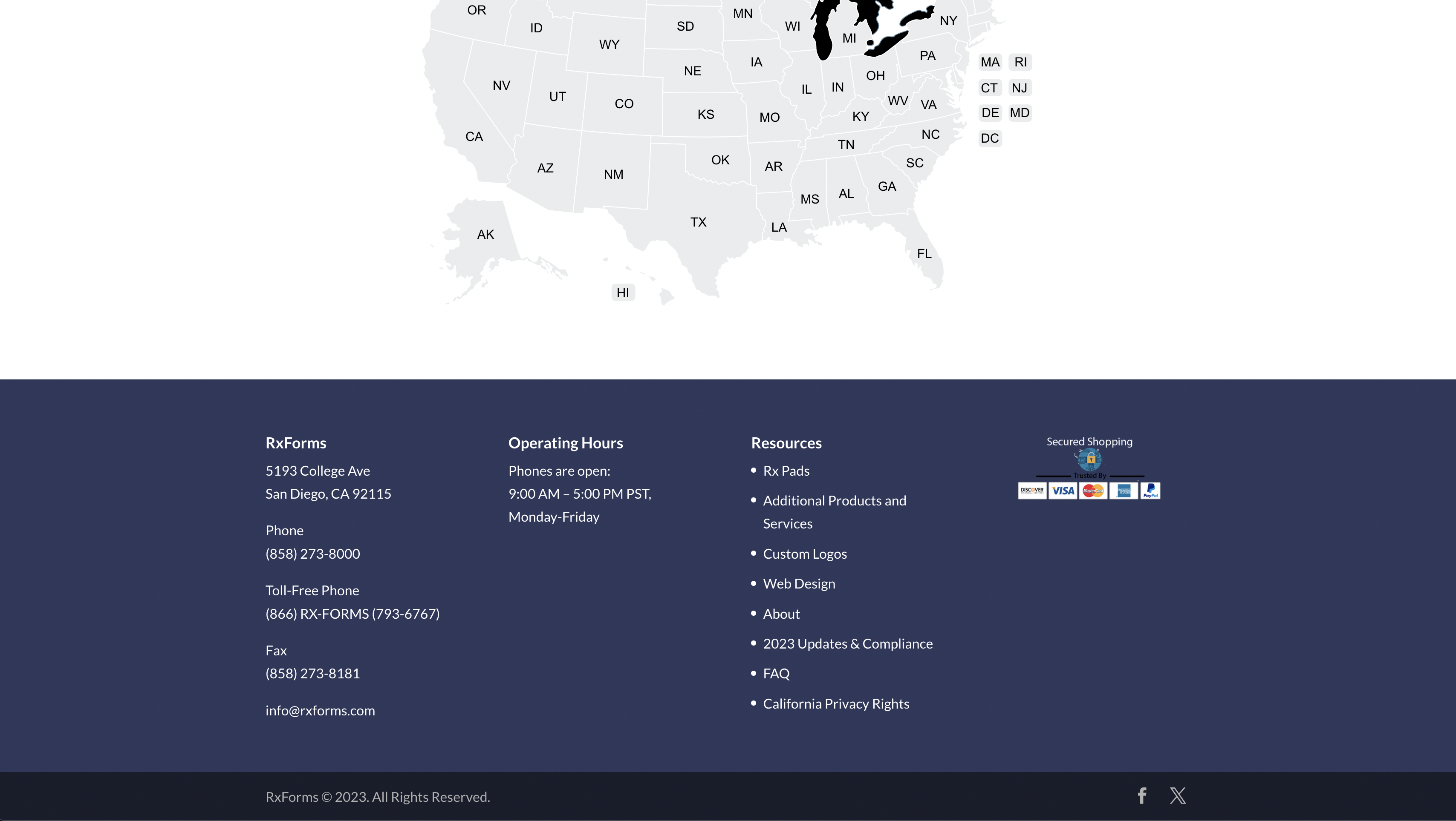 Screenshot of the rxforms website footer.