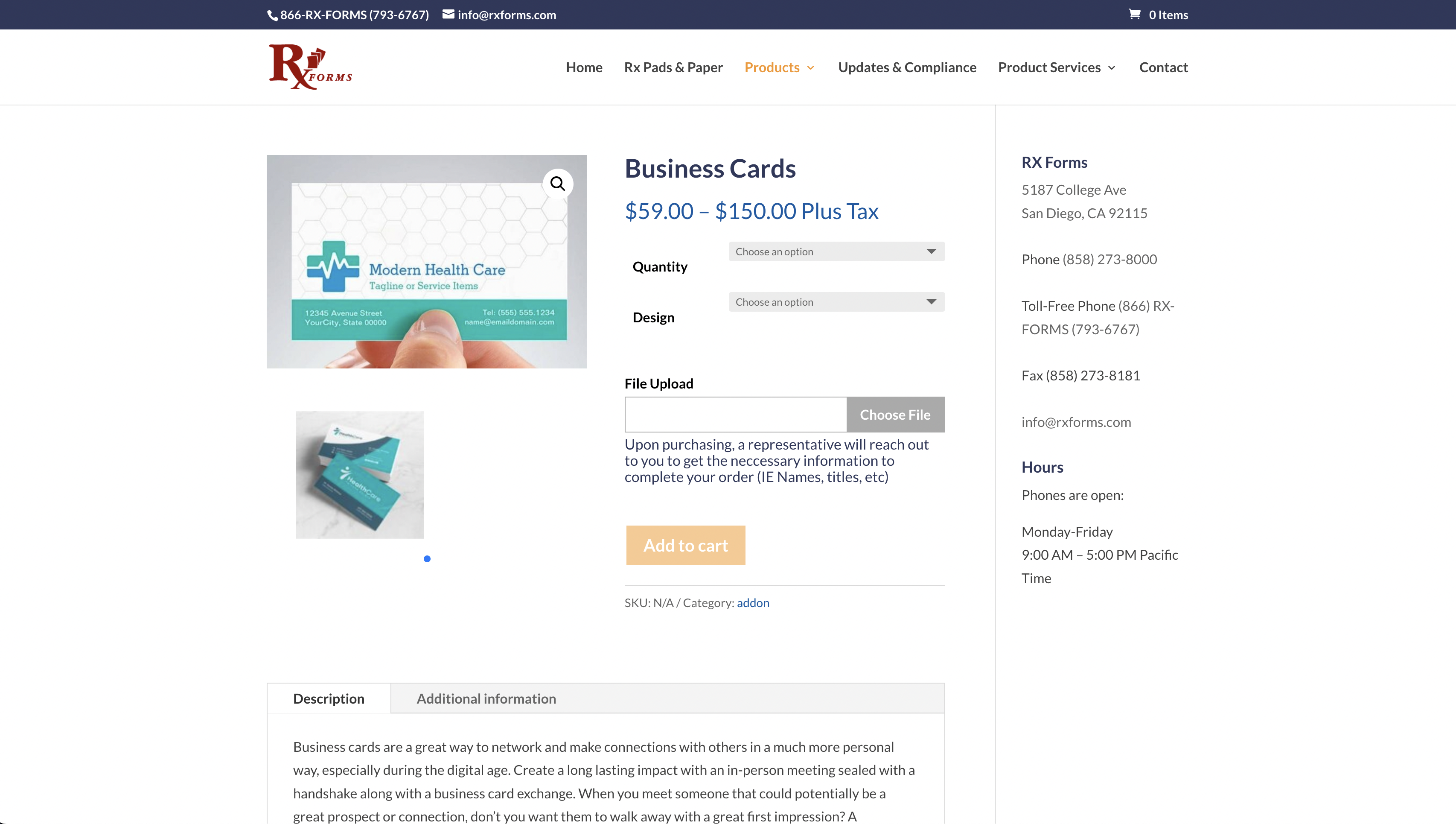 Screenshot of an rxforms product, showing price and information.