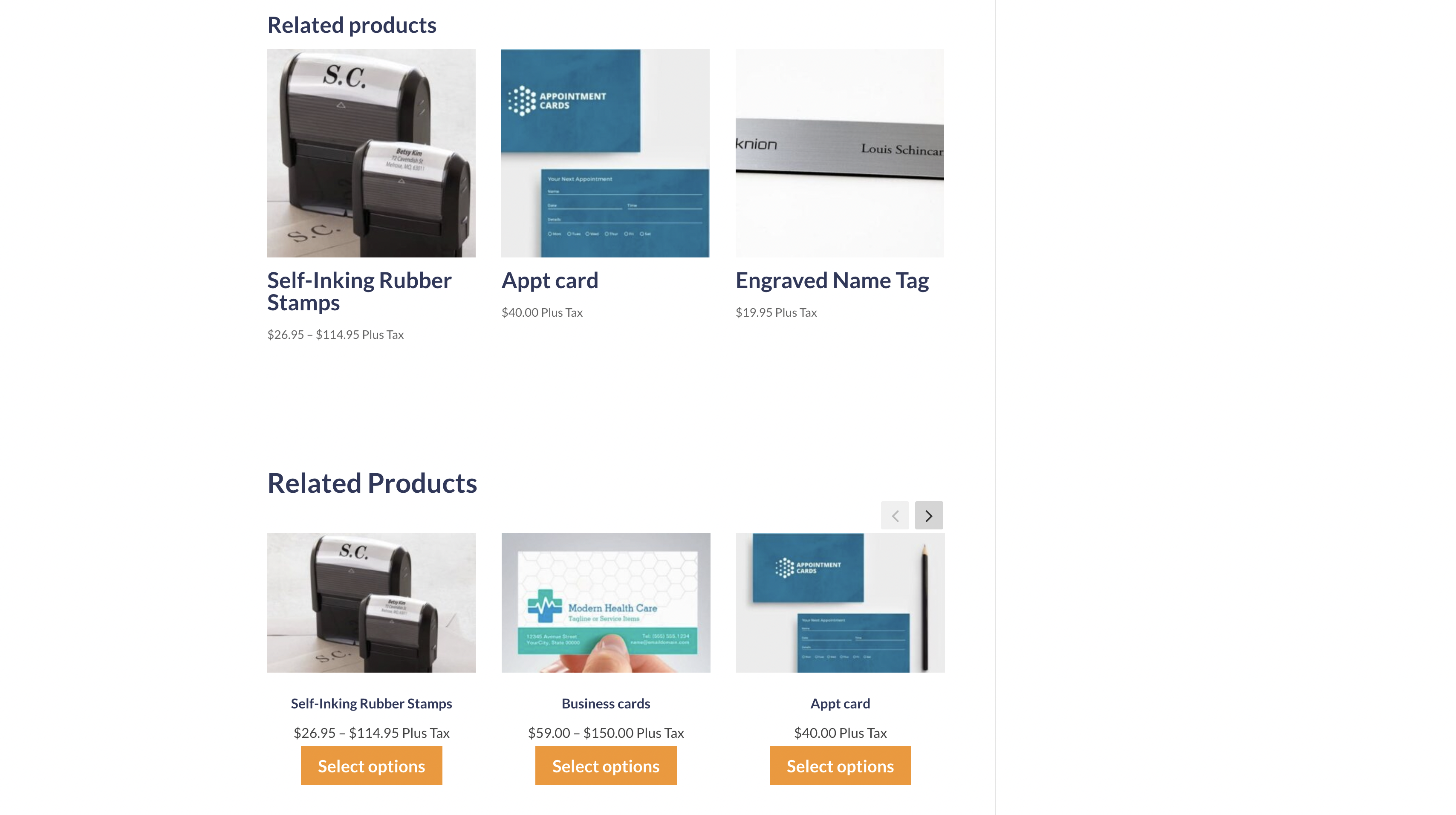 Screenshot of recommended products in the rxforms shop.