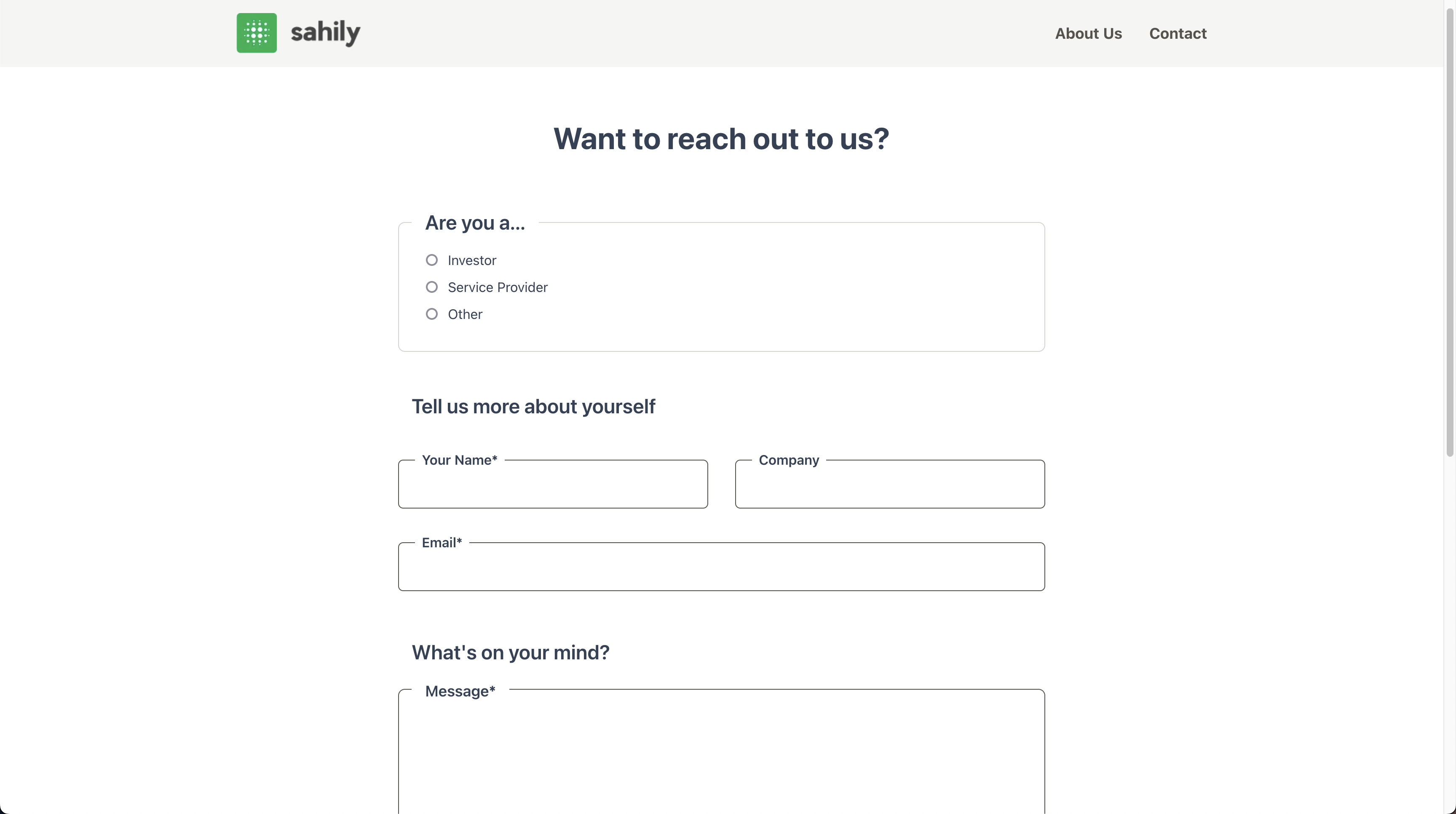 Screenshot of website contact form
