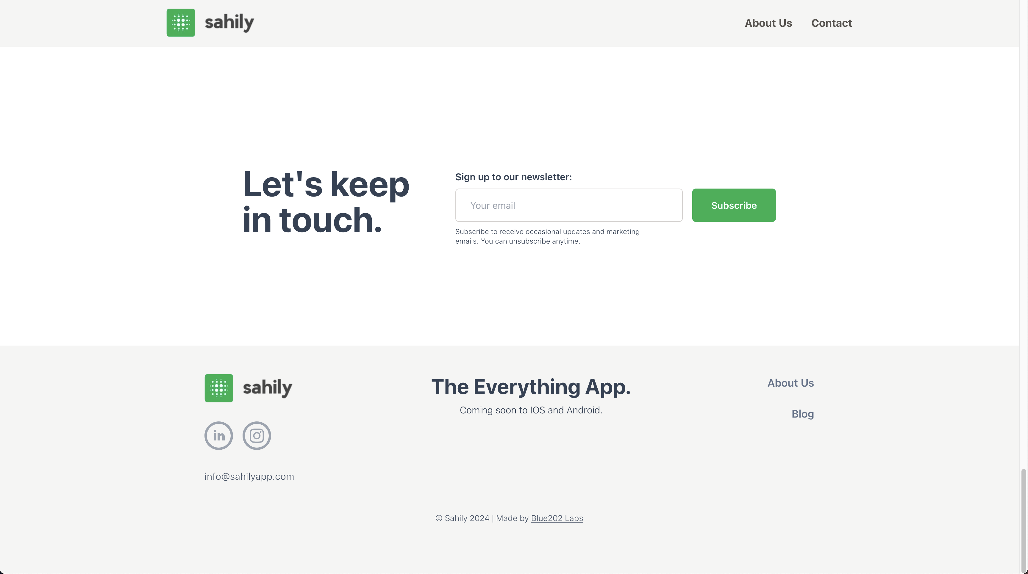 Screenshot of website displaying a newsletter sign up section
